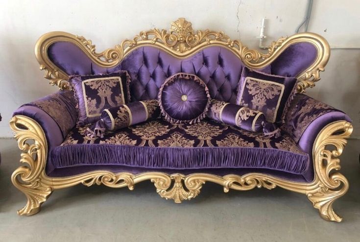 π Premium Hand-Crafted Shahi Sofa (7-Seater) in Majestic Purple & Gold Finish π
