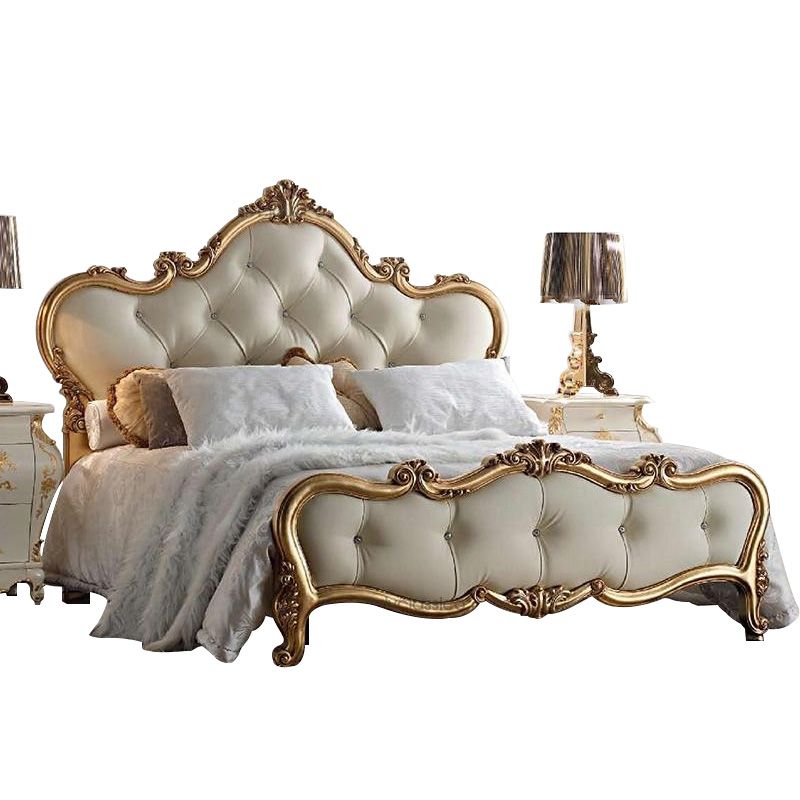 Premium Antique Gold Baroque Bed Set | Luxury Master Bedroom Furniture With Matching Side Tables