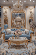 Complete Tufted White Sofa Set | Luxury Gold Leaf Accent Wedding Furniture with Coffee Table