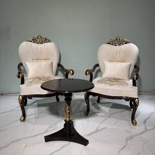 👑 Classic Victorian Dining Chairs (Pair) | Premium Walnut &amp; Antique Gold Polish Chairs 👑