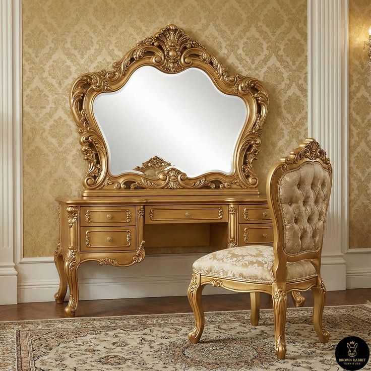 Complete Luxury Crown Bed Set | Antique Champagne Gold Tufted Wedding Furniture
