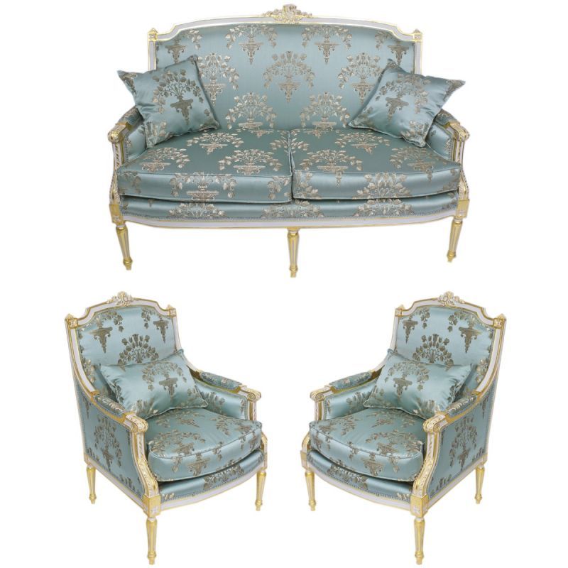 Complete High-Crown Tufted Sofa Set | Luxury Gold Leaf Wedding Lounge Furniture