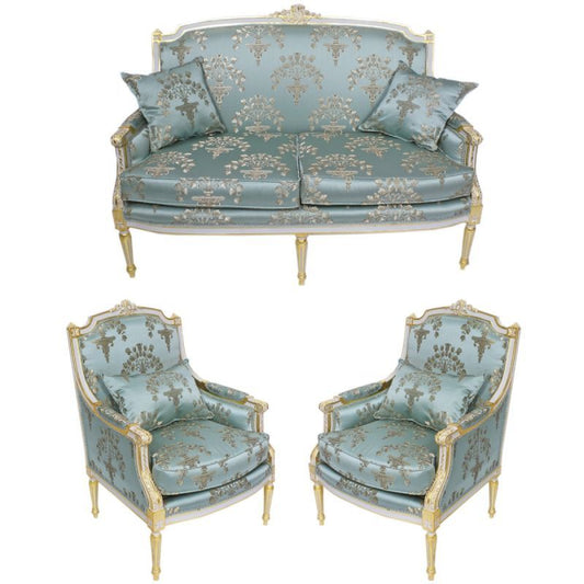 Complete High-Crown Tufted Sofa Set | Luxury Gold Leaf Wedding Lounge Furniture