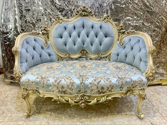 Premium Cream Fabric Tufted Sofa Set | Luxury Gold Wedding Lounge Seating Furniture