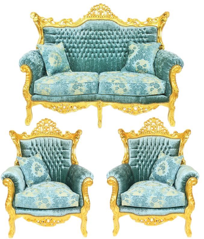 Complete High-Back Tufted Sofa Set | Luxury Gold Leaf Wedding Furniture with Tables
