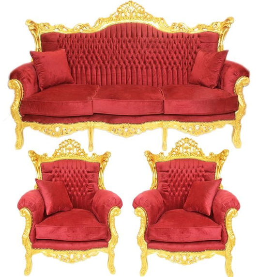 Premium Gold Leaf High-Back Sofa Set | Luxury White Fabric Wedding Lounge Furniture