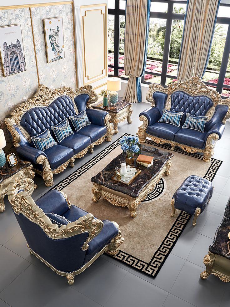Premium Royal 7-Seater Antique Living Room Sofa Set – Heavy Crown Hand-Carved Gold Framework with Luxury White Button Tufted Leatherette