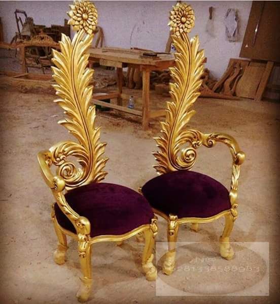 👑 Unique Chinioti Hand-Carved Accent Chairs Pair | Luxury Gold Maharaja Chairs 👑