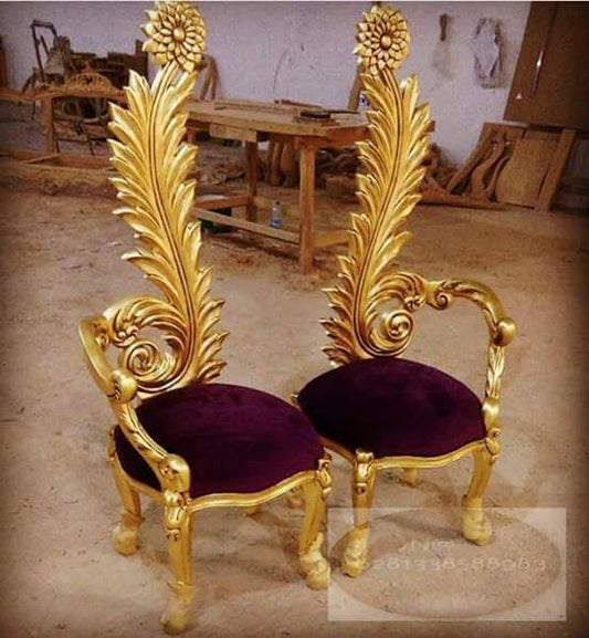 👑 Unique Chinioti Hand-Carved Accent Chairs Pair | Luxury Gold Maharaja Chairs 👑