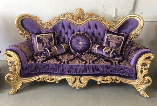 🌟 Premium Hand-Crafted Shahi Sofa (7-Seater) in Majestic Purple &amp; Gold Finish 🌟