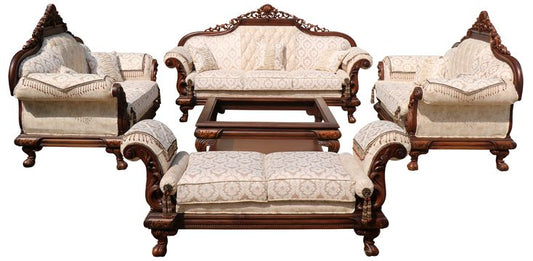 Complete White Leatherette Crown Sofa Set | Luxury Gold Leaf Wedding Furniture with Tables