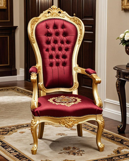 Luxury White Leatherette Accent Chairs Pair | Antique Gold High-Crown Chairs For Sale
