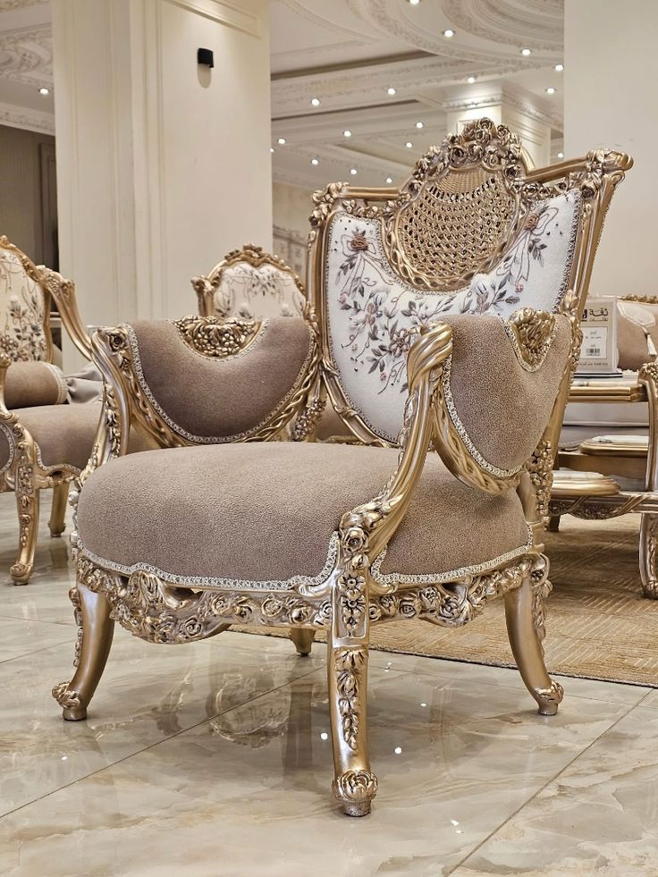 Complete High-Crown Tufted Sofa Set | Luxury Gold Leaf Wedding Furniture with Carved Coffee Table