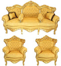 Complete High-Crown Jamawar Sofa Set | Luxury Gold Leaf Wedding Furniture with Tables