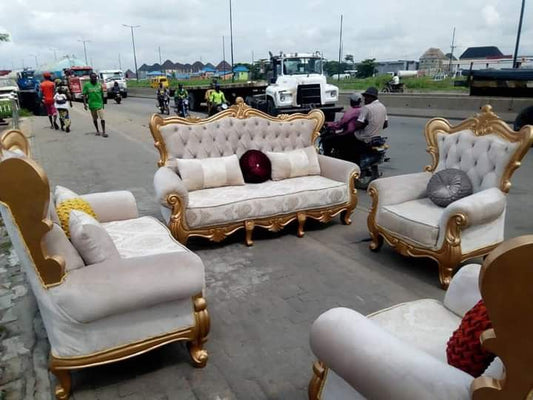Premium Tufted Maroon Velvet Sofa Set | Luxury Antique Gold Wedding Lounge Furniture