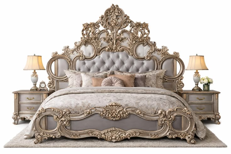 Premium Gold Masterpiece Bed Set | Luxury Antique Style Custom Wooden Bedroom Furniture