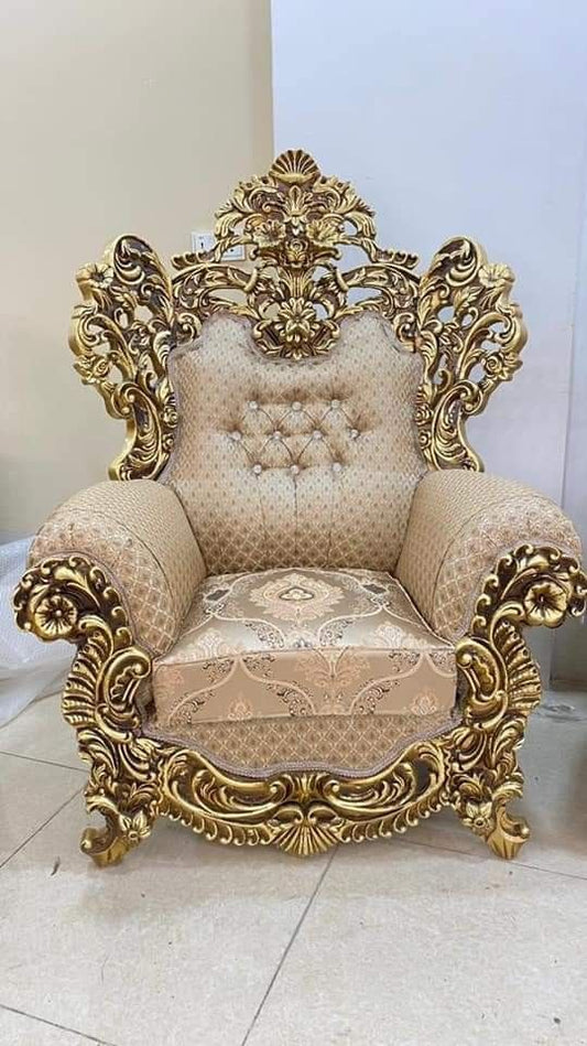 👑 Exclusive Hand-Crafted Golden Deco Seven Seater Sofa (Brand New Condition) 👑