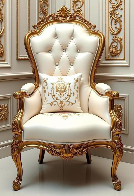 🌟 Chinioti Hand-Carved Royal Chair | Luxury Off-White Leatherette Bedroom Chair 🌟