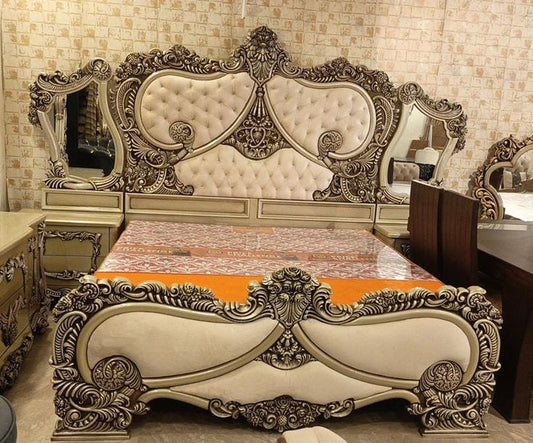 Premium Gold Masterpiece Bed Set | Luxury Antique Style Custom Wooden Bedroom Furniture