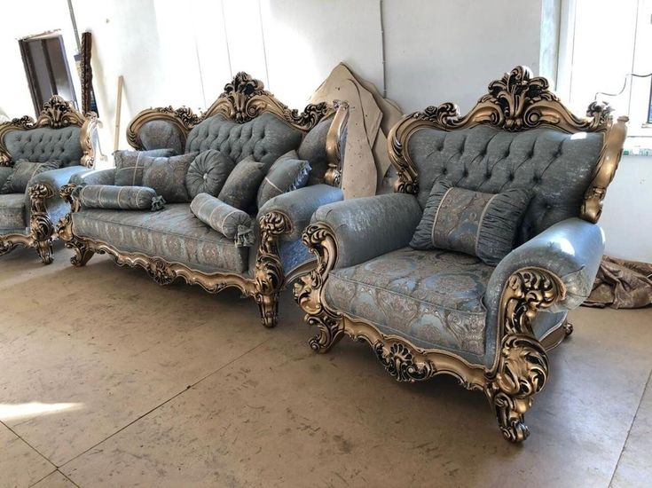 Premium High-Crown Velvet Fabric Sofa Set | Luxury Antique Wedding Lounge Furniture